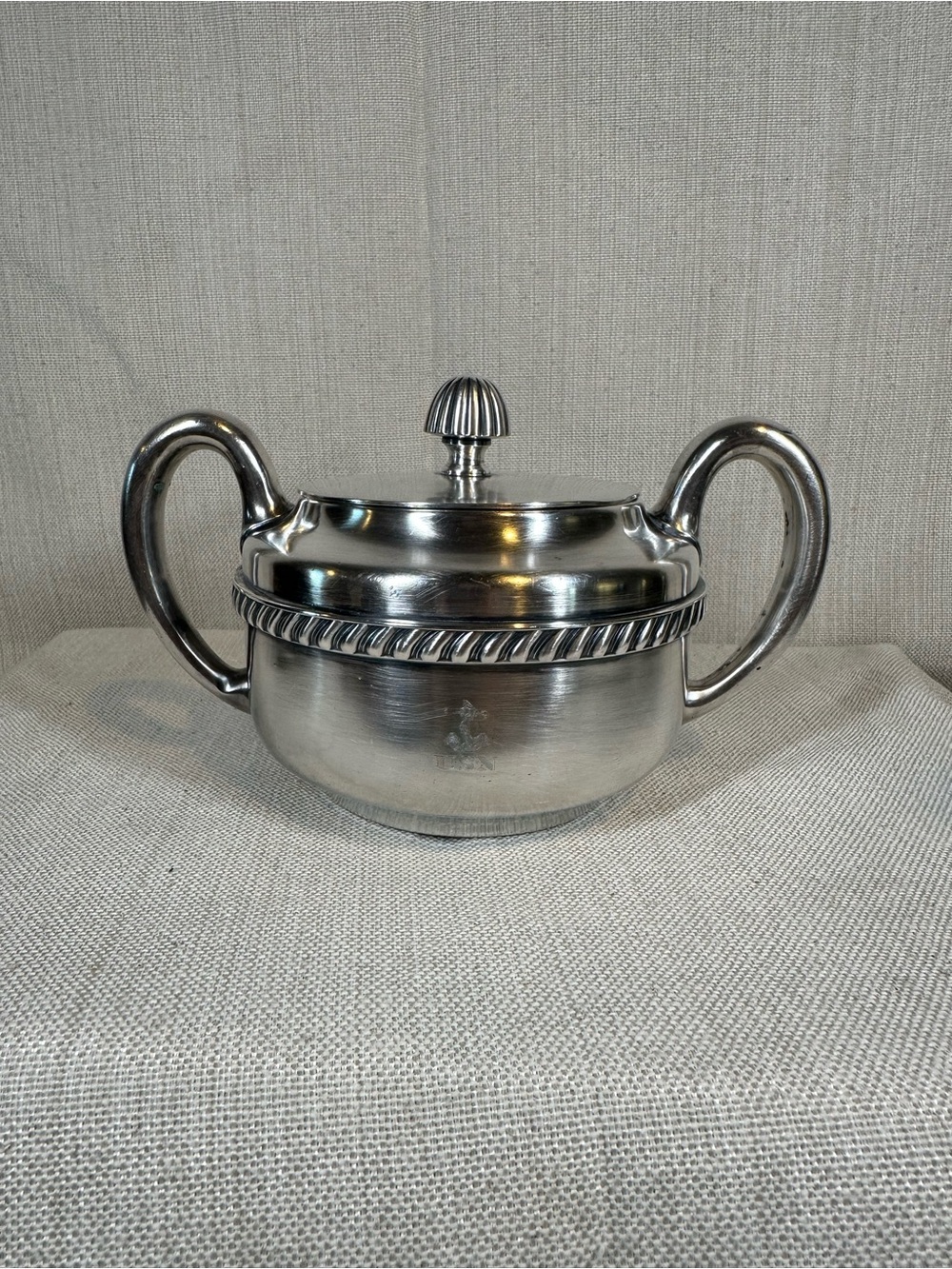 WWII VINTAGE US Navy Reed & Barton Sugar Bowl Silver Soldered 3000